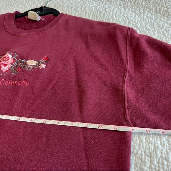 ✨Jerzees Maroon Estes Park Colorado Floral Embroidered Crewneck Sweatshirt Large - Picture 9 of 10